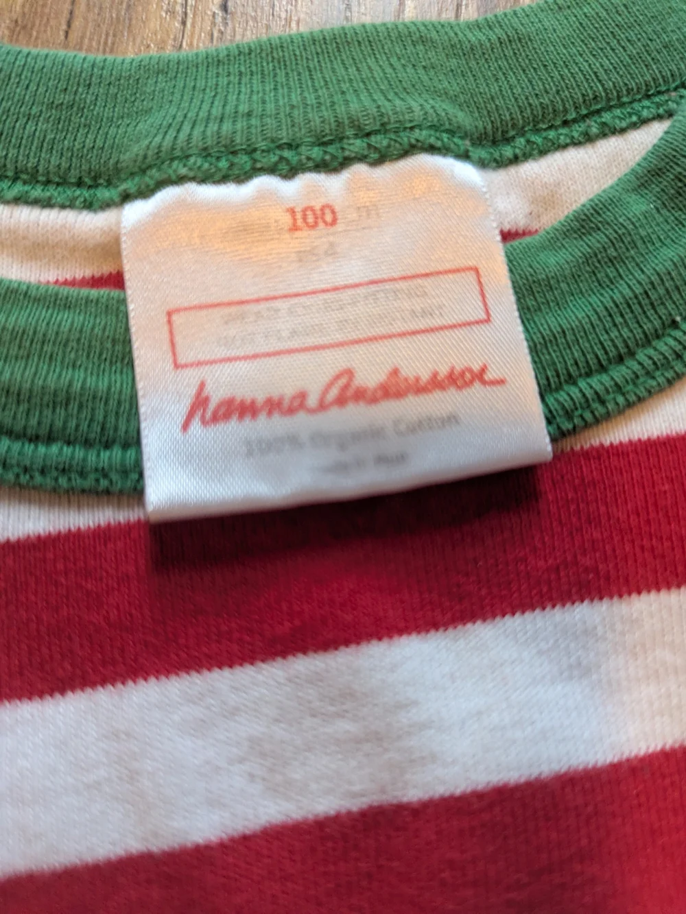 Hanna Andersson Red and White Striped Pajama Set with Green Trim 4Y 100 Cm Euro